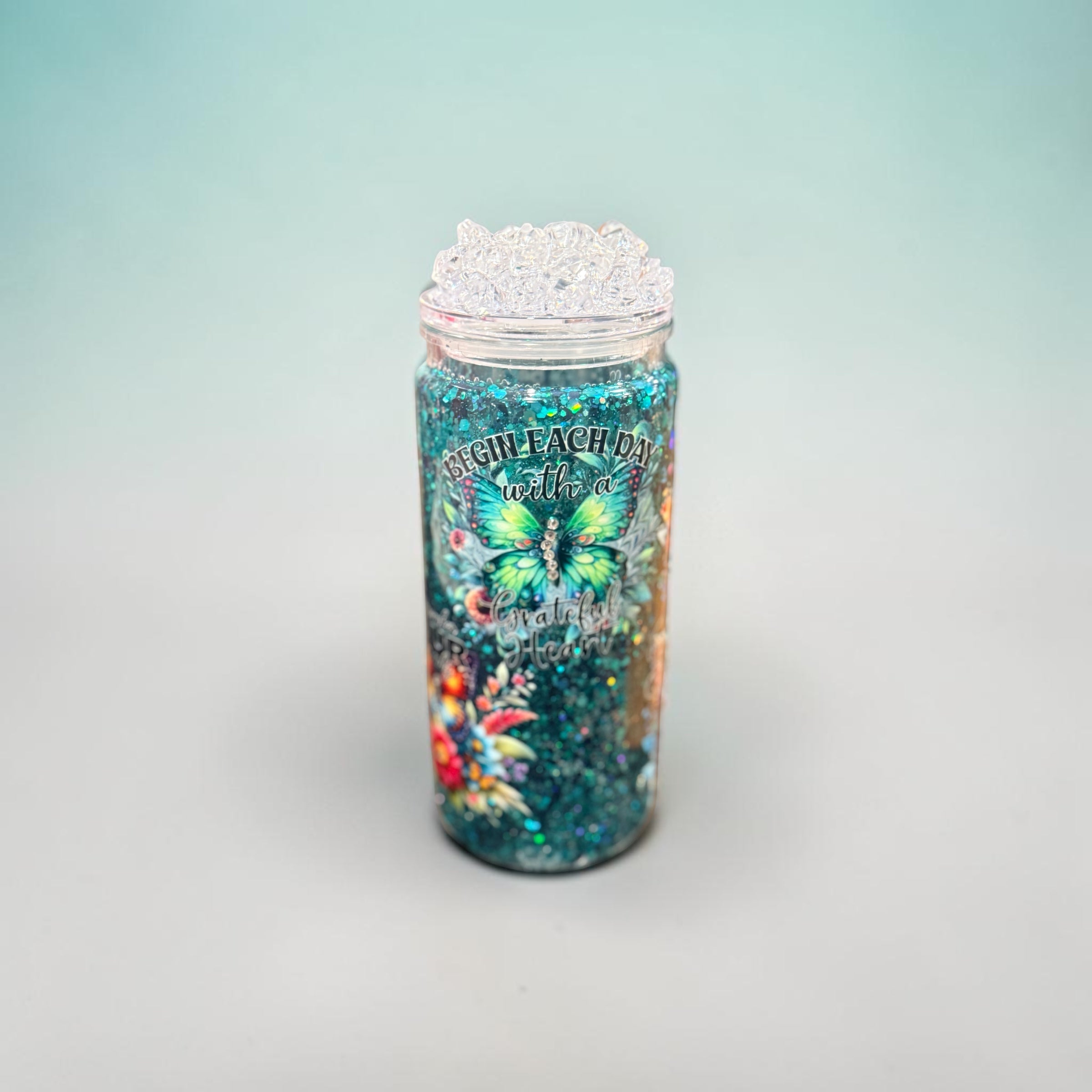 20oz Butterfly snow globe tumbler